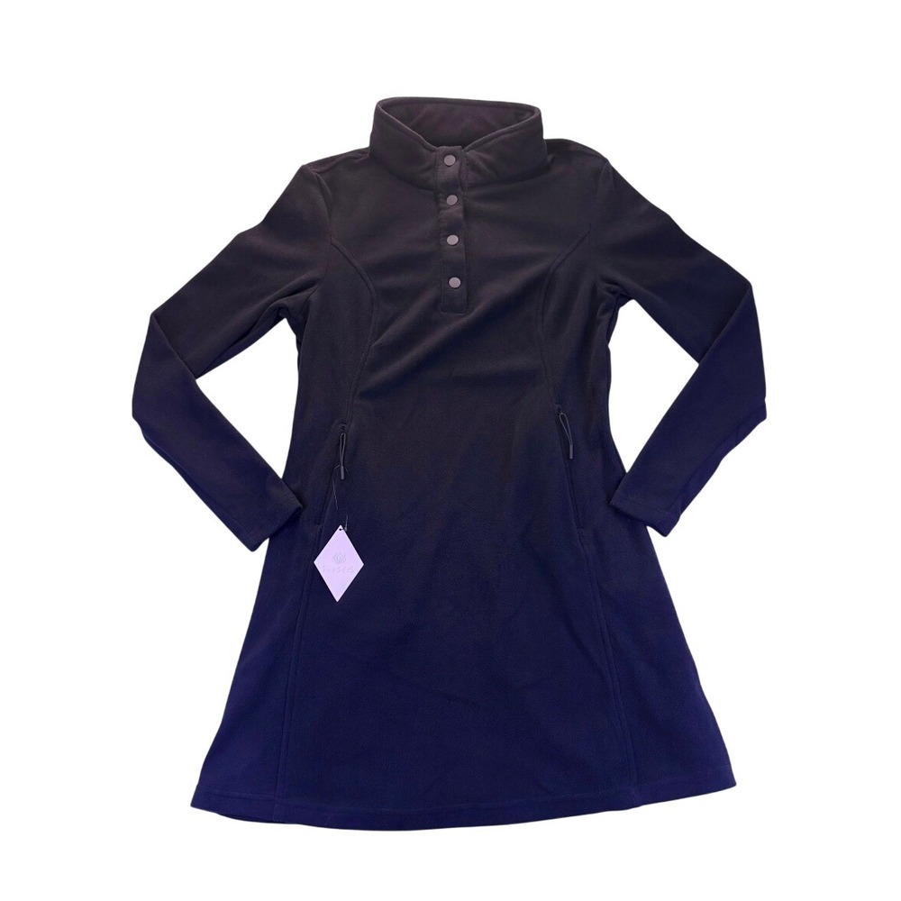 Fitst4 Women Black Fleece Mock Neck Snap Button Active Dress S NWT Activewear